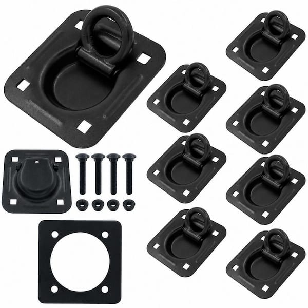8-Pack Galvanized Steel Recessed D Ring Tie Down Anchors with 6000 lbs. Break Strength and Mounting Hardware