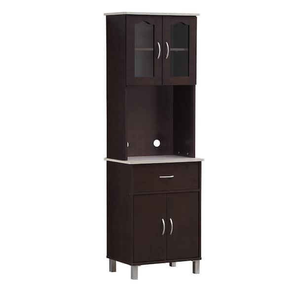 HODEDAH Kitchen Cabinet with Top and Bottom Enclosed Cabinet Space in Chocolate-Grey