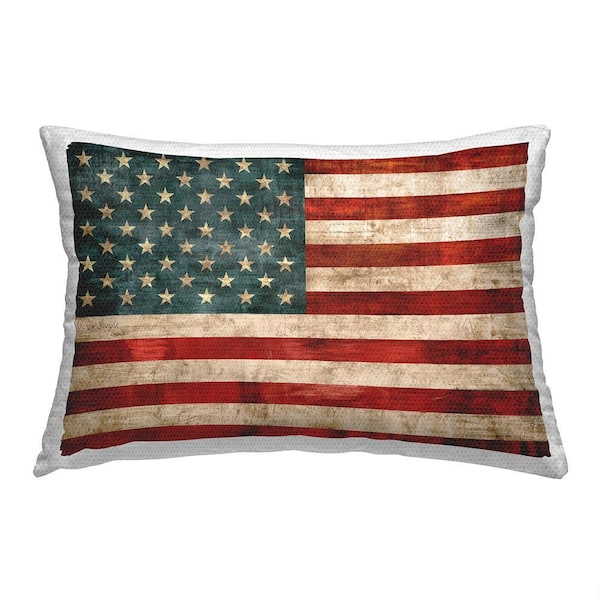 Rustic American Flag Red Rectangular Outdoor Throw Pillow