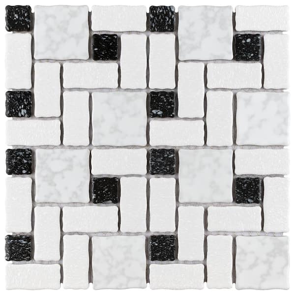 Merola Tile Academy White and Black 11-3/4 in. x 11-3/4 in. Porcelain Mosaic Tile (9.8 sq. ft./Case)