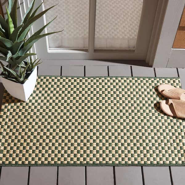 Courtyard Dark Green/Beige 2 ft. x 4 ft. Check Indoor/Outdoor Area Rug