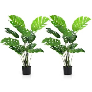 Artificial Monstera Deliciosa Tree 4 ft. Faux Plant with Cement-Filled Pot (2-Pack)