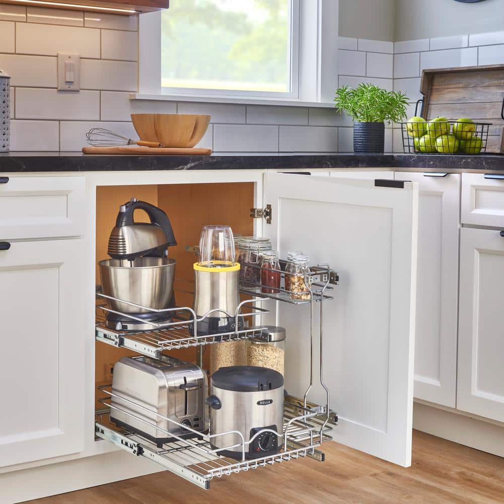 Rev-A-Shelf 18 Inch Silver Steel Wire 2-Tier Pull-Out Basket Organizer