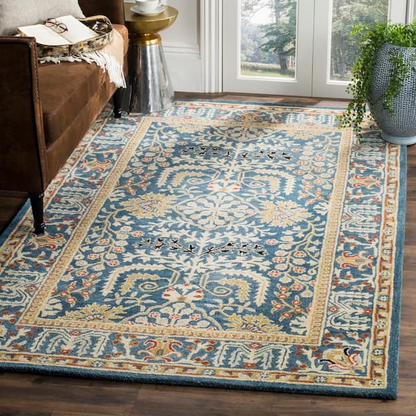 Antiquity Dark Blue/Multi 9 ft. x 12 ft. Border Area Rug