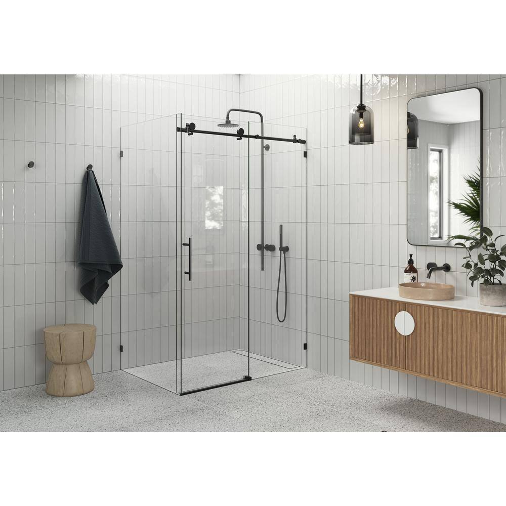 Matte Black Frameless Sliding Glass Shower Enclosure, 78" x 48"