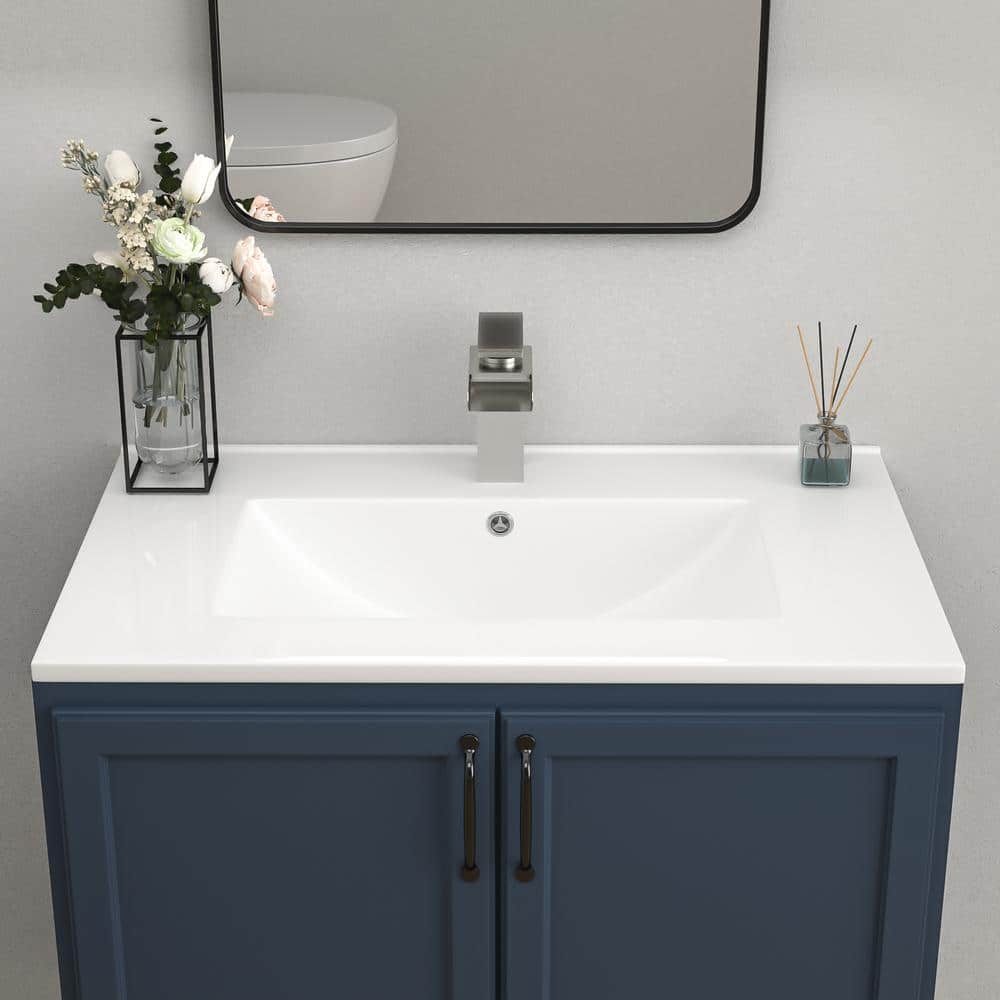 30 in. White Ceramic Rectangular Single Sink Bathroom Vanity Top