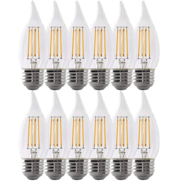 Feit Electric 40-Watt Equivalent BA10 E26 Medium Dimmable Filament CEC Flame Tip Chandelier LED Light Bulb, Daylight 5000K (12-Pack)