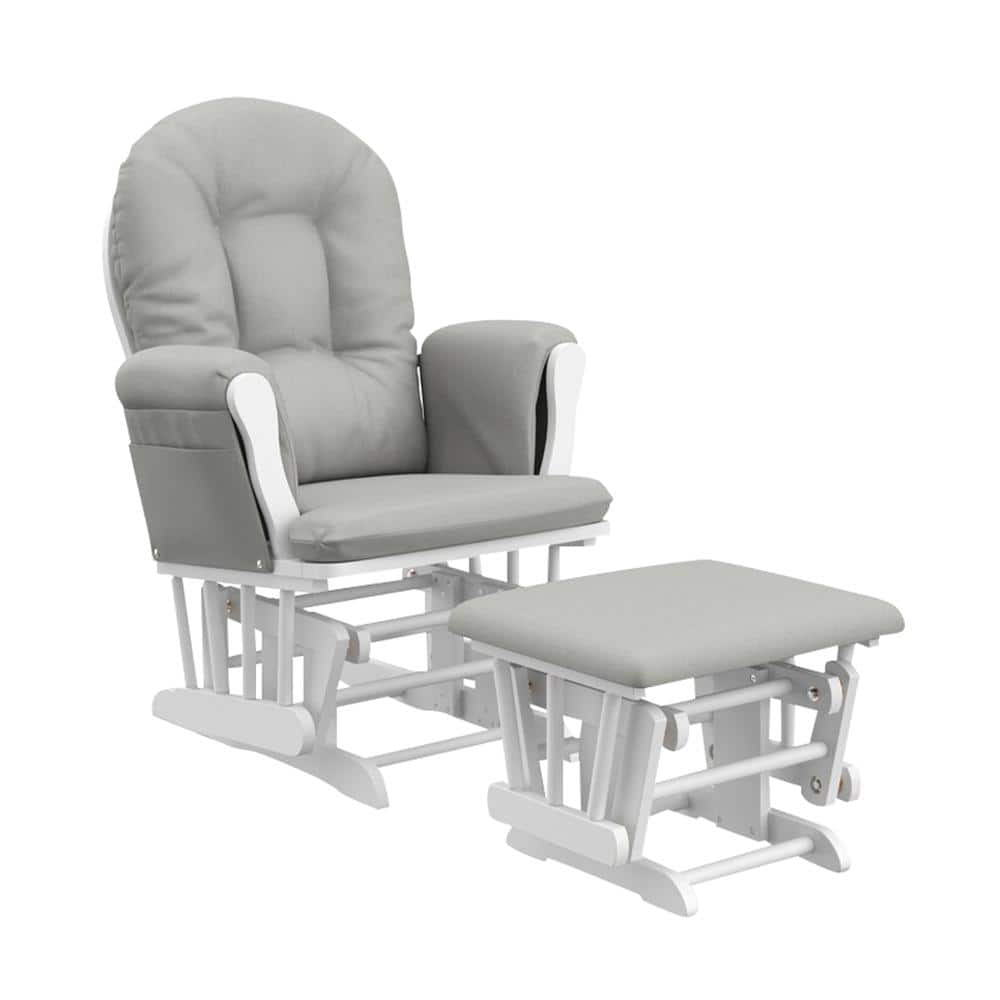 Storkcraft Hoop White with Light Gray Cushion Glider and Ottoman Set, White with Light Gray Cushions -  06550-6011