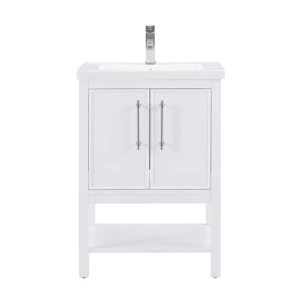 Taylor 24.4 in. W x 18 in. D x 34 in. H Bath Vanity in White with Ceramic Vanity Top in White with White Sink