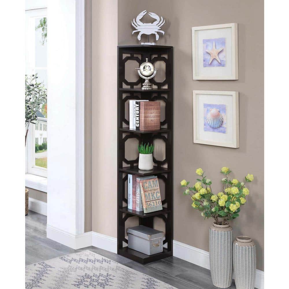 Contemporary Omega 5-Tier Black Corner Bookcase
