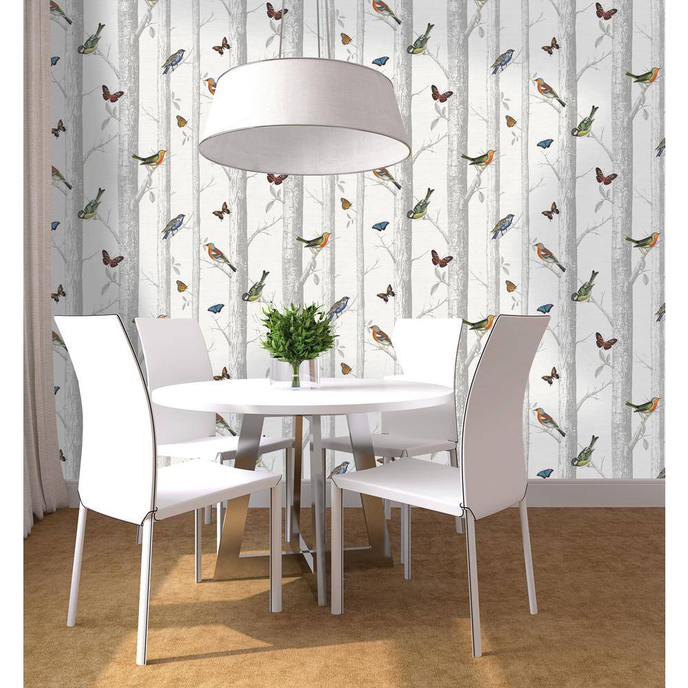 White and Gray Birds and Butterflies Wallpaper