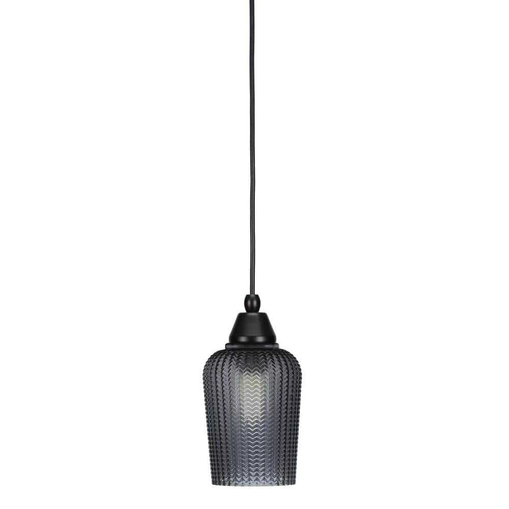 Bryson 5 in. 1-Light Matte Black Cord Pendant Light with 5 in. Smoke Textur