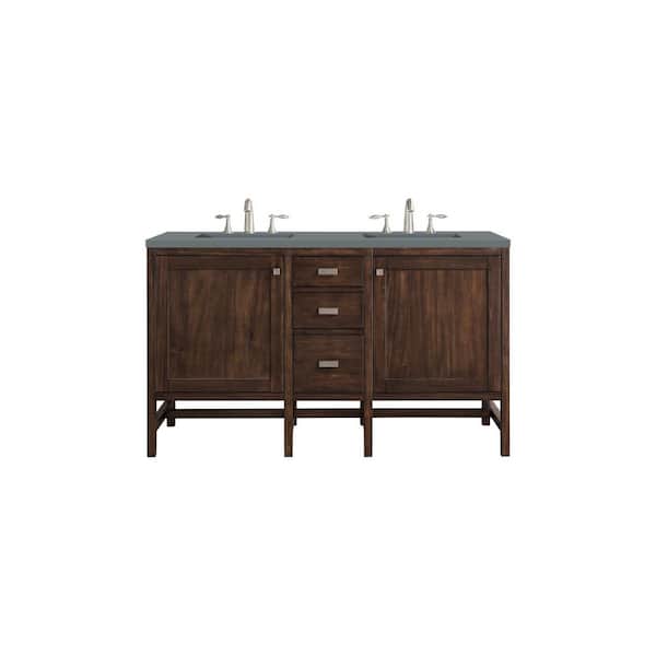James Martin Vanities Addison 60 in. W x 23.5 in. D x 35.5 in. H Bathroom Vanity in Mid Century Acacia with Cala Blue Quartz Top