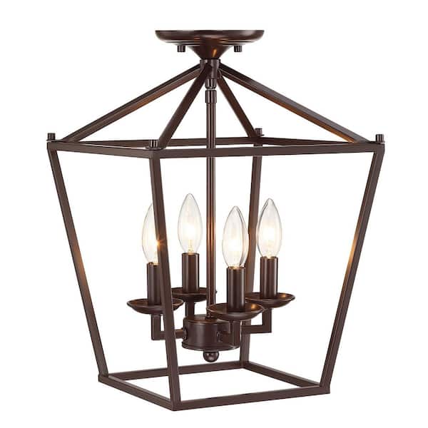 Avex 12 in. 4-Light Bronze Modern Vintage Semi-Flush Mount with Steel Cage Shade and No Bulbs Included