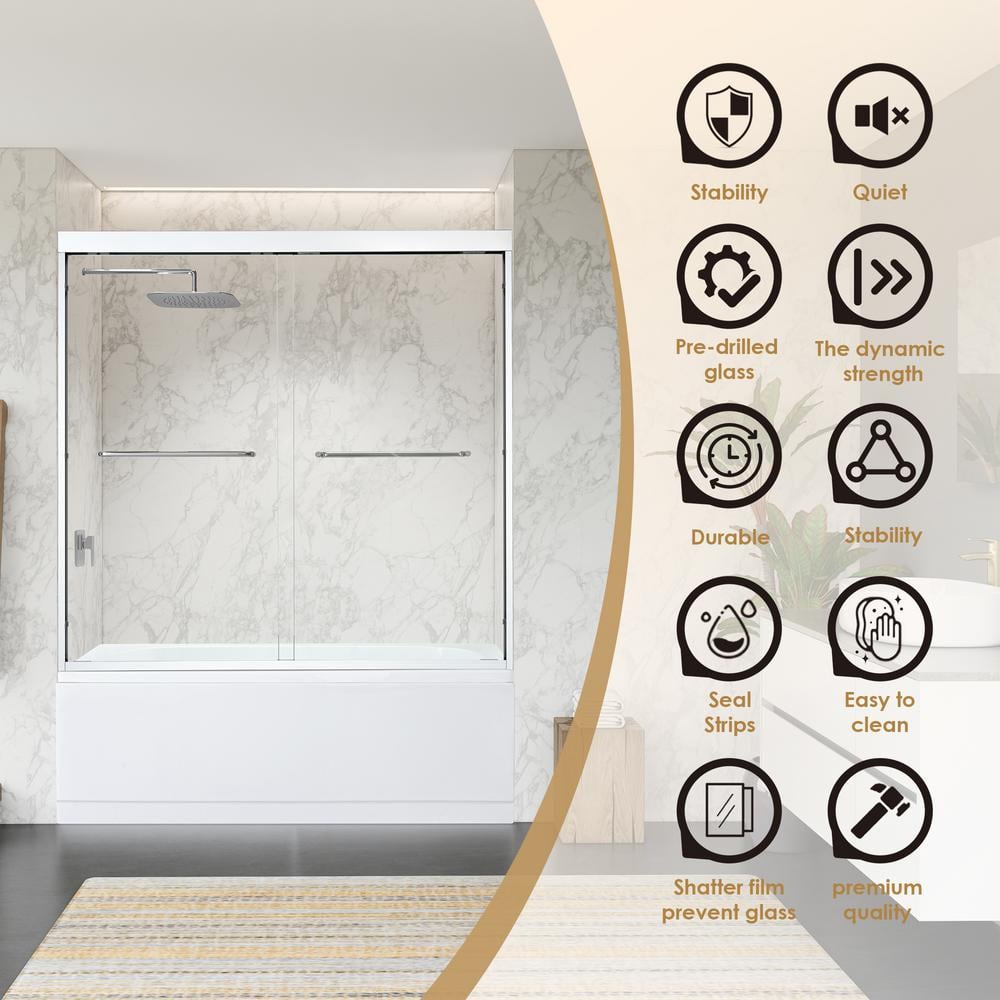 Ennis 60" Polished Chrome Framed Tub Door with Clear Glass