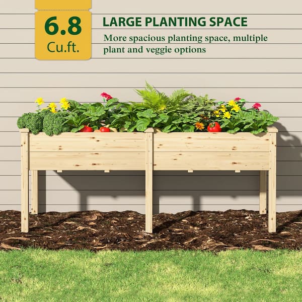 72 in. L x 24 in. W x 30 in. H Cedar Wood Raised Garden Bed Elevated Planter Box with 2-Planting Areas, Wood Color