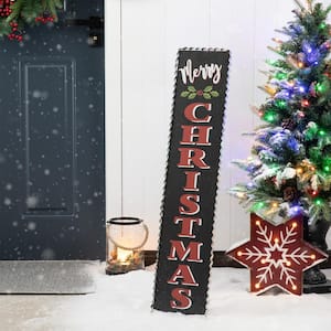 35.63 in. H Wooden Black Christmas Porch Sign