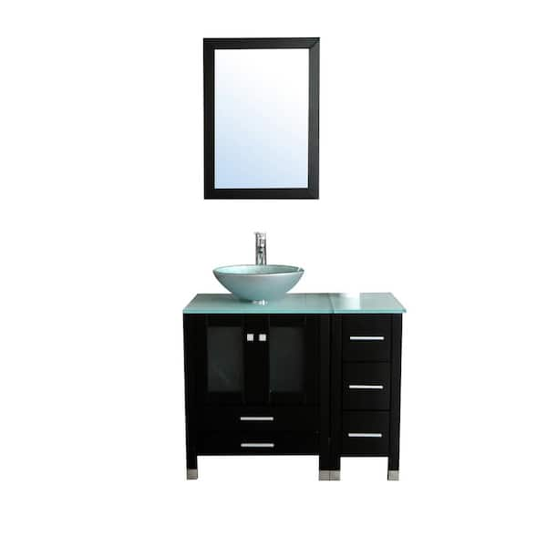 Wonline 36 in. W x 21.3 in. D x 29.1 in. H Single Sink Bath Vanity in Black with Glass Top and Mirror