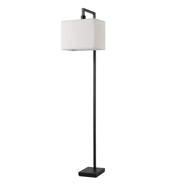 Globe Electric Hayden 60 in. 1-Light Matte Black Floor Lamp with White Fabric Shade