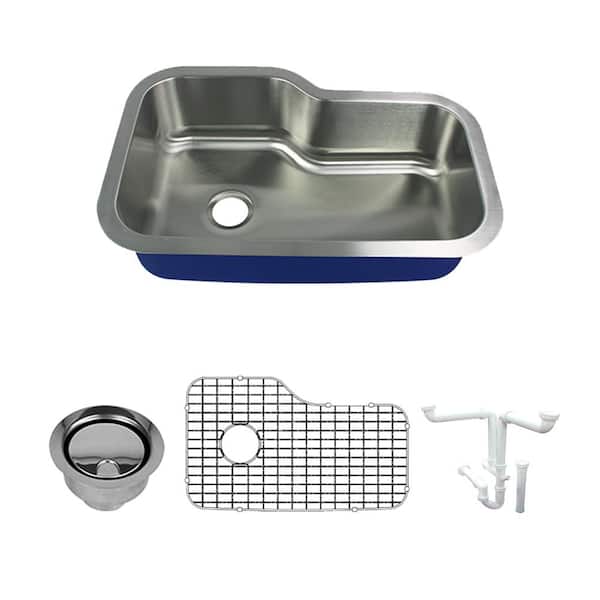 Transolid Meridian All-In-One Undermount Stainless Steel 33 in. Single Bowl Kitchen Sink in Brushed Stainless Steel
