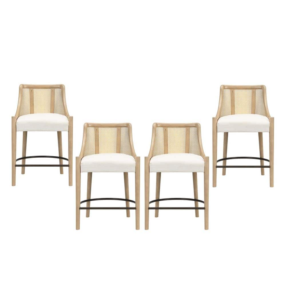 Modern 26.25 in. H Brown and Light Ash Beige Upholstered Wood Bar Stools with Cane Back, Set of 4 price history on PriceWatchPro