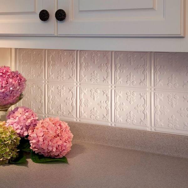 Fasade 18.25 in. x 24.25 in. Gloss White Traditional Style # 10 PVC Decorative Backsplash Panel