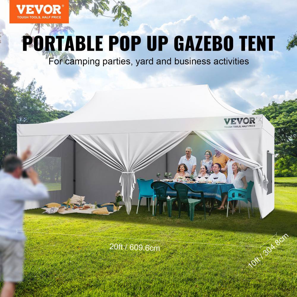 VEVOR 10x20 FT White Pop Up Canopy Tent with Removable Sidewalls