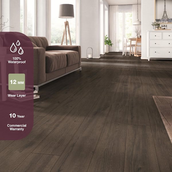 Hunting Trail Oak 12mm T x 7.56 in. W Waterproof Laminate Wood Flooring (15.95 sq. ft./Case)