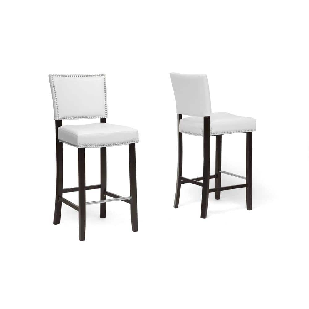 Aries White Faux Leather Bar Stool with Nailhead Trim