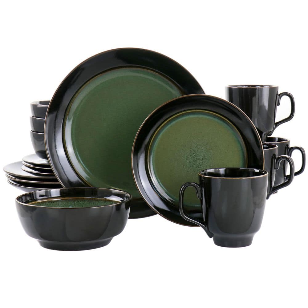 Gibson Home Bella Galleria 16 Piece Round Stoneware Dinnerware Set in Green