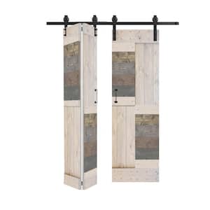 S Style 60in.x 84in.(15''X84''X4panels)Mutli-Textured Solid Wood Bi-Fold Barn Door With Hardware Kit -Assembly Needed