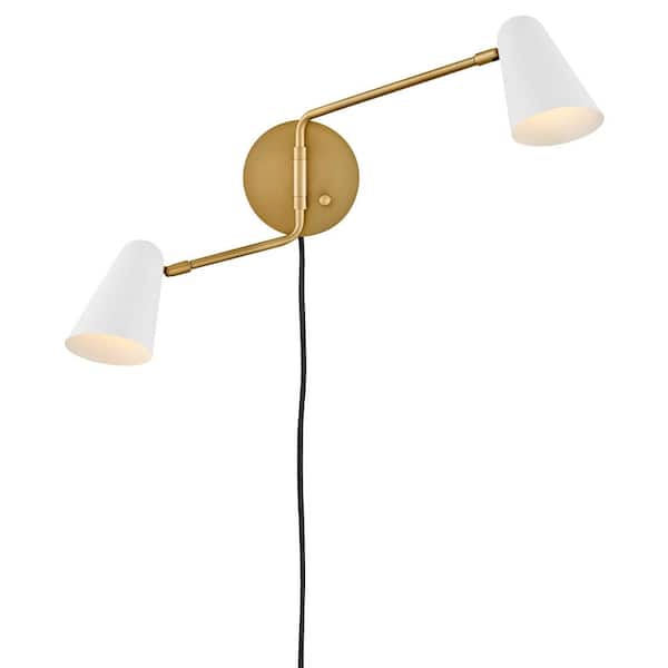 LARK - Birdie 22.75 in. 2-Light Lacquered Brass With Matte White Accents Wall Sconce