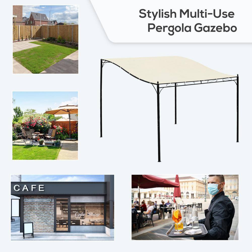 10' x 10' Black Steel Patio Pergola with Cream Canopy