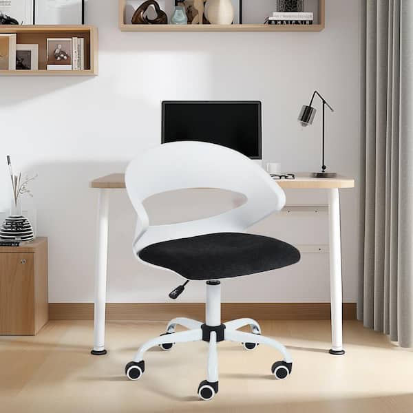 Homy Casa Dot Fabric Standard Upholstered Swivel Chair Ergonomic Adjustable Height Task Chair in Black with Wheels