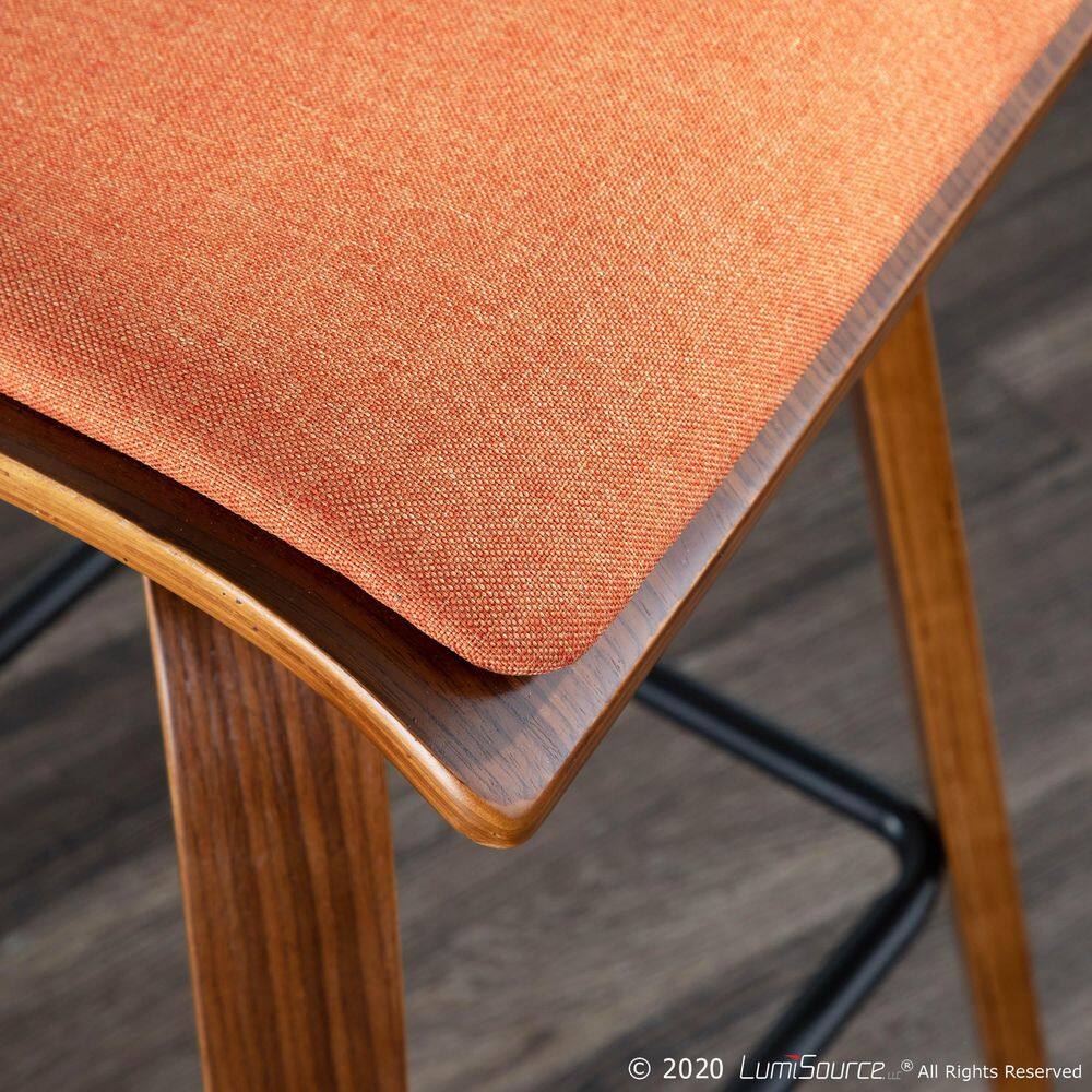 Folia Mid-Century Swivel Counter Stool Set in Orange, Walnut, and Black