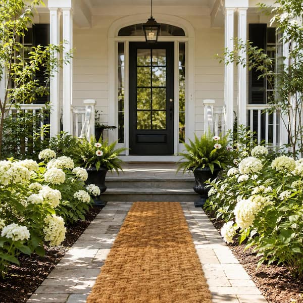 17 x 72 x 1.2 in. Natural Brown Coir Jute Hand-Woven Pathway Mat for Step Stone Walkways and Snow Protection