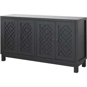 60 in. W x 15.7 in. D x 32 in. H Black Freestanding Linen Cabinet with 4-Doors and 1 Shelf for Bathroom