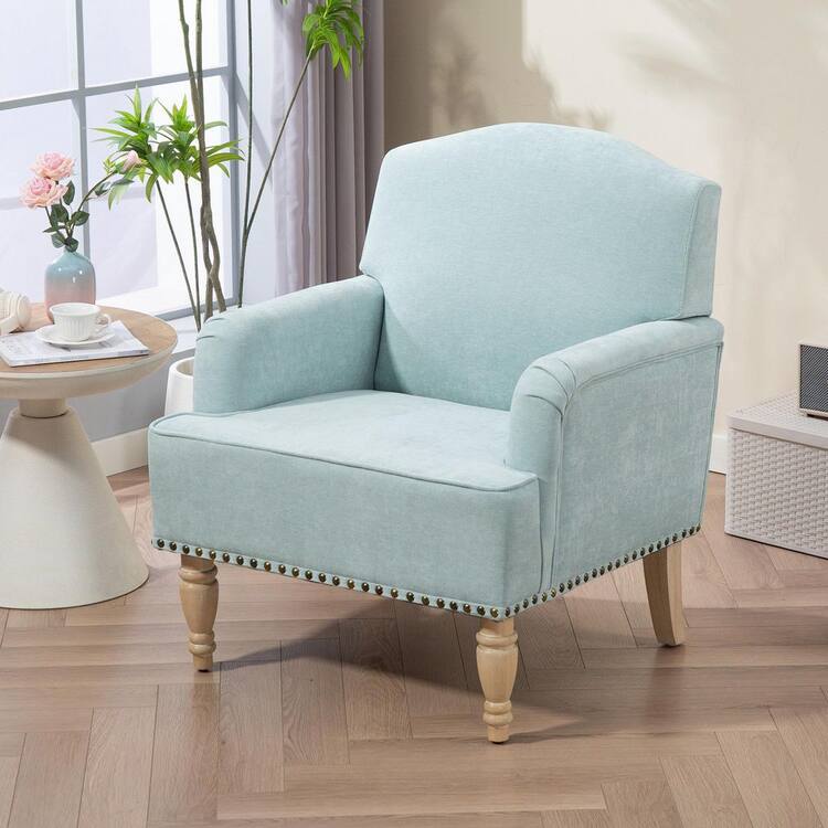 Noble House Lennox Sage Upholstered Club Chair with Nailhead Trim, Rubberwood
