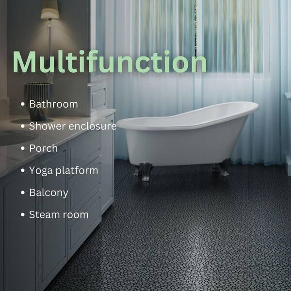 LIVIZA 1 ft. x 1 ft. Anti-Slip Plastic Deck Tile in Black (24-Piece), Pebble Stone Pattern