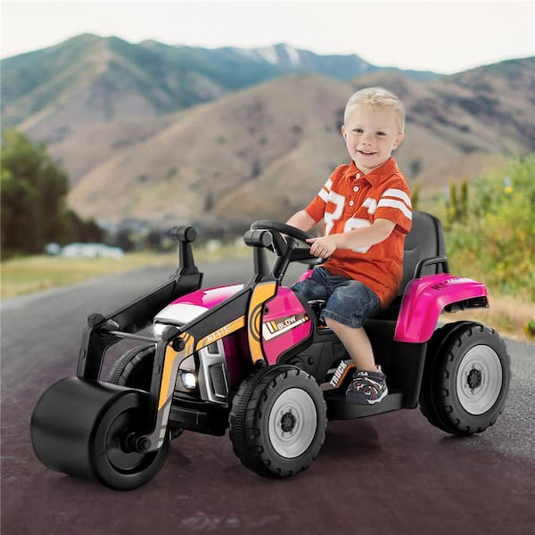 Kids Ride On Roller 12-Volt Electric Tractor Remote with Music and LED Light Pink