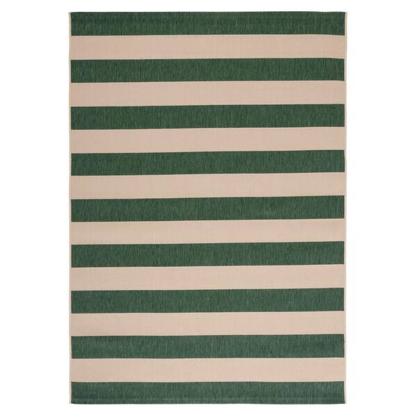 SAFAVIEH Courtyard Beige/Dark Green 4 ft. x 6 ft. Awning Stripe Indoor/Outdoor Area Rug