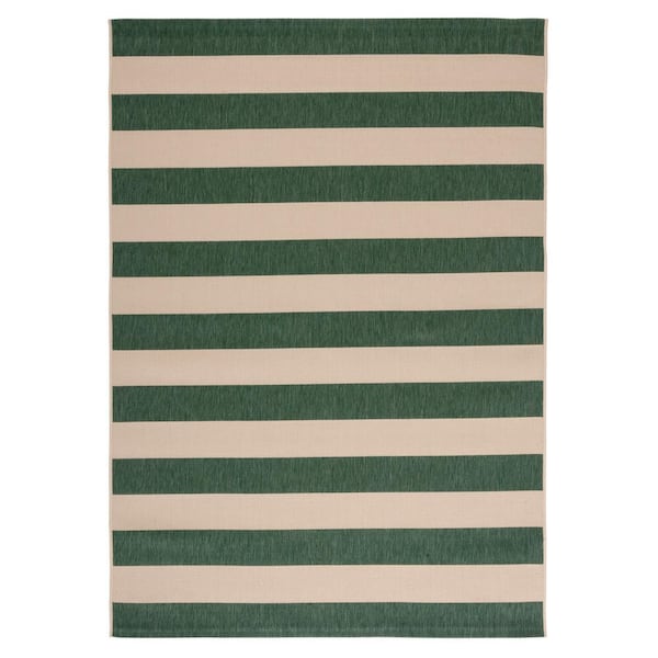 SAFAVIEH Courtyard Beige/Dark Green 8 ft. x 10 ft. Awning Stripe Indoor ...