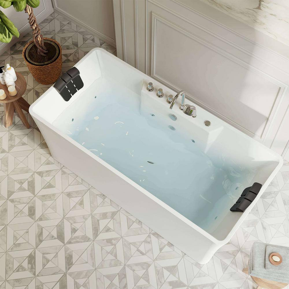 67'' White Acrylic Freestanding Whirlpool Bathtub with Jets