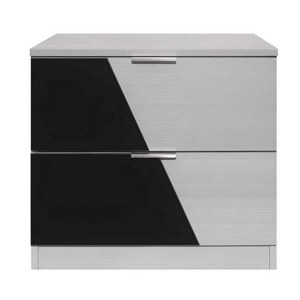 Benjara Black and White 2-Drawer 22 in. Wooden Nightstand