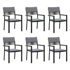 6-pack Wicker Metal Outdoor Dining Chair with Arm All-weather Patio Dining Set, Dark Gray