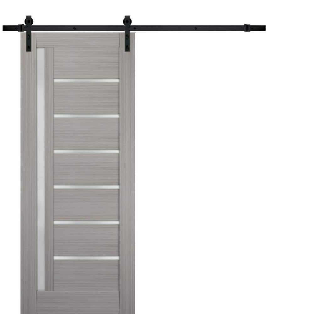 30 in. x 84 in. 1 Panel Frosted Glass Gray Ash Wood Sliding Barn Door with Hardware Kit price history on PriceWatchPro