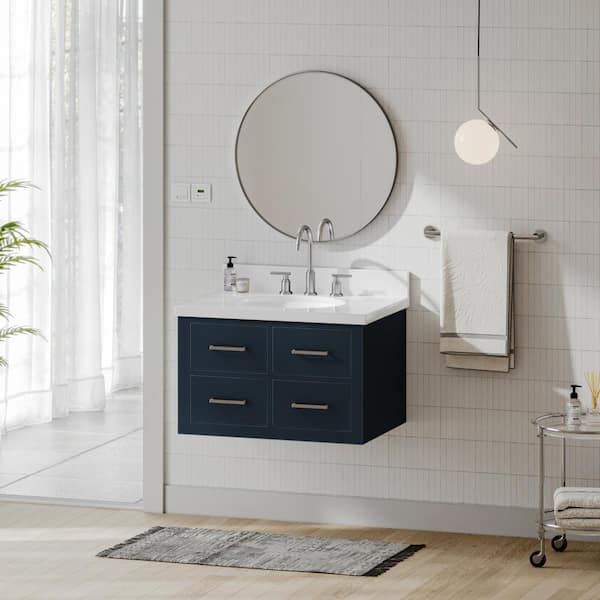 ARIEL Hutton 30 in. W x 22 in. D x 19.6 in. H Bath Vanity in Midnight Blue with Pure White Quartz Top