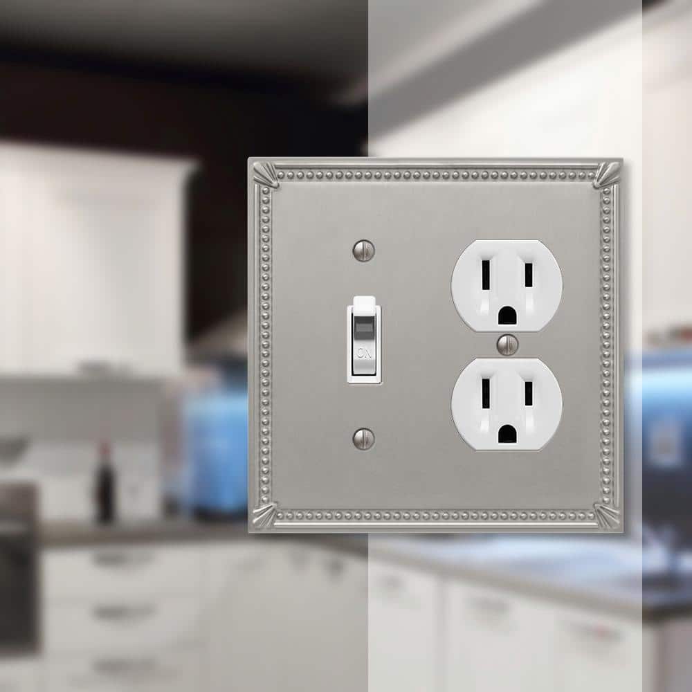 Brushed Nickel 2-Gang Metal Wallplate with Beaded Border