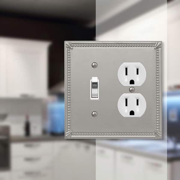 Imperial Bead 2 Gang 1-Toggle and 1-Duplex Metal Wall Plate - Brushed Nickel