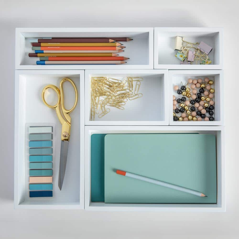 White 6-Piece Wooden Desk Drawer Organizer Set